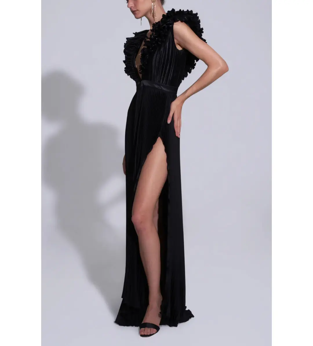 L'ldee Tuileries Split Gown in Noir Size 12 for rent on The Volte - main image