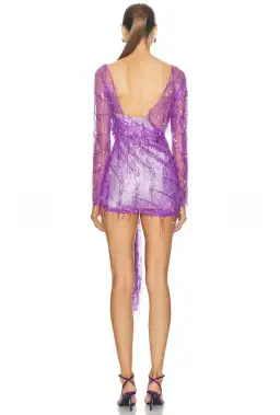Christopher Esber Encased Beaded Ivy Lace Long Sleeve Mini Dress Grape Size 12 for rent on The Volte - image 4