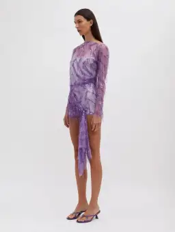 Christopher Esber Encased Beaded Ivy Lace Long Sleeve Mini Dress Grape Size 12 for rent on The Volte - image 5