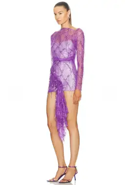 Christopher Esber Encased Beaded Ivy Lace Long Sleeve Mini Dress Grape Size 12 for rent on The Volte - image 3