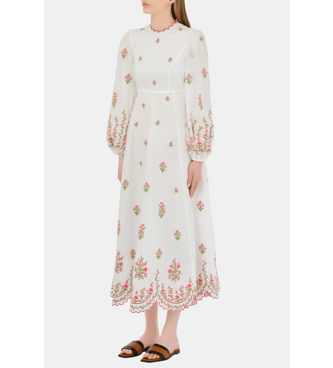 Zimmerman Poppy Floral Midi Dress in Pink Embroidery Size 1 / AU 10 for rent on The Volte - main image