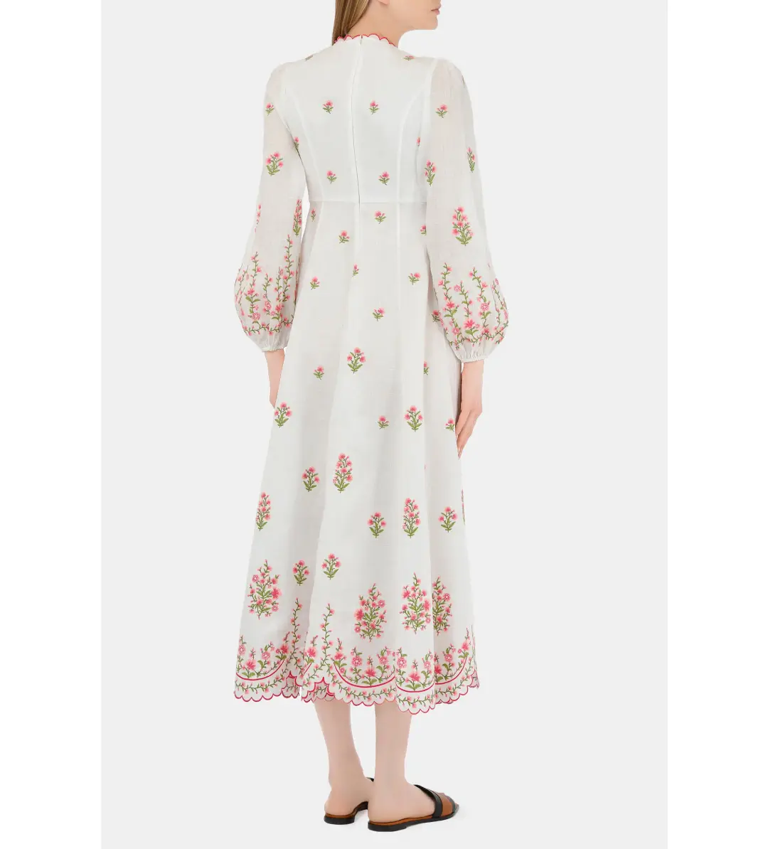 Zimmerman Poppy Floral Midi Dress in Pink Embroidery Size 1 / AU 10 for rent on The Volte - main image