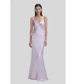 Self Portrait Flower Satin Maxi Dress Lilac Size 8 for rent on The Volte - image 1