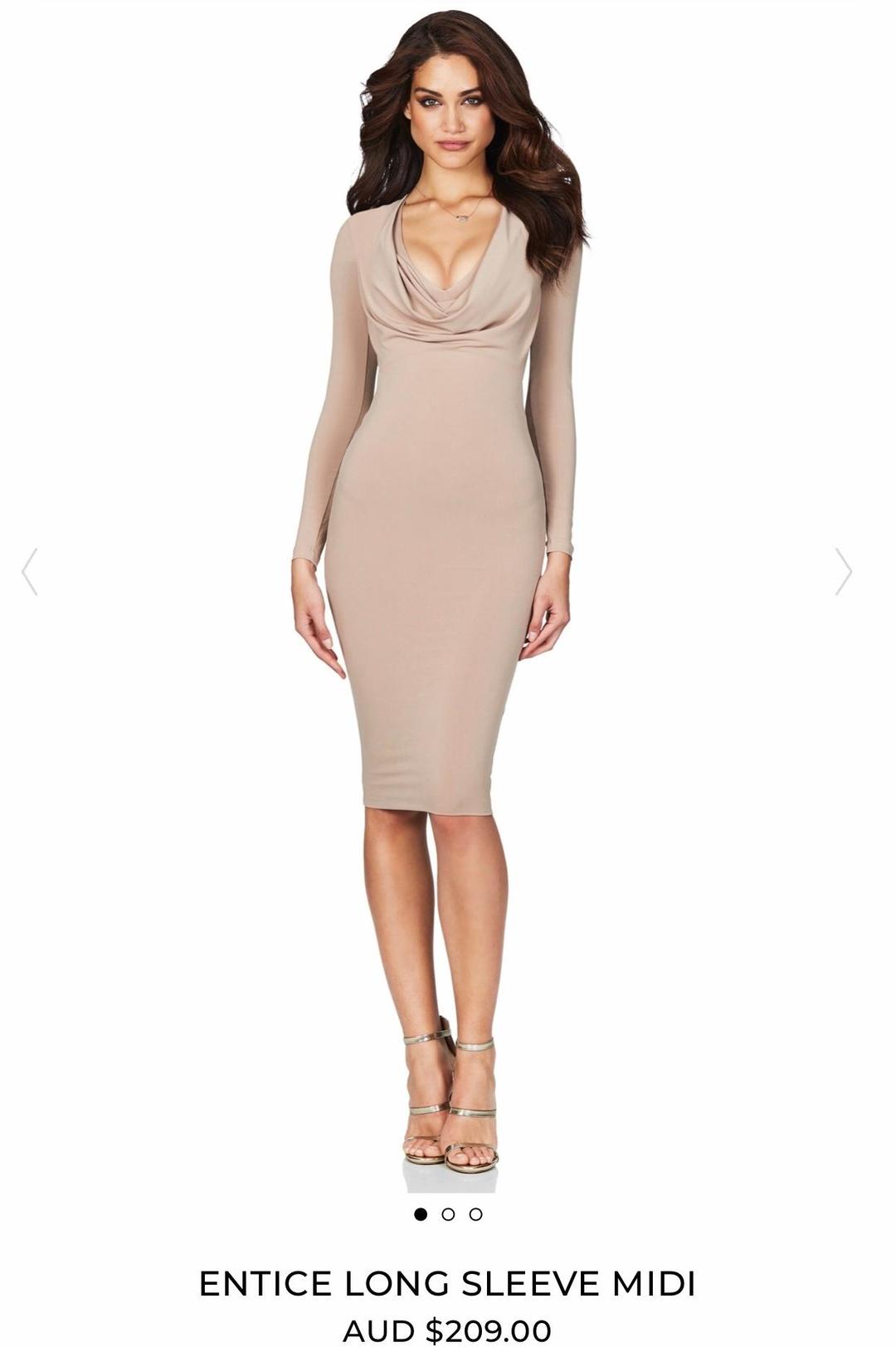 Nookie long sleeve drape midi Nude Size 6 for rent on The Volte - main image