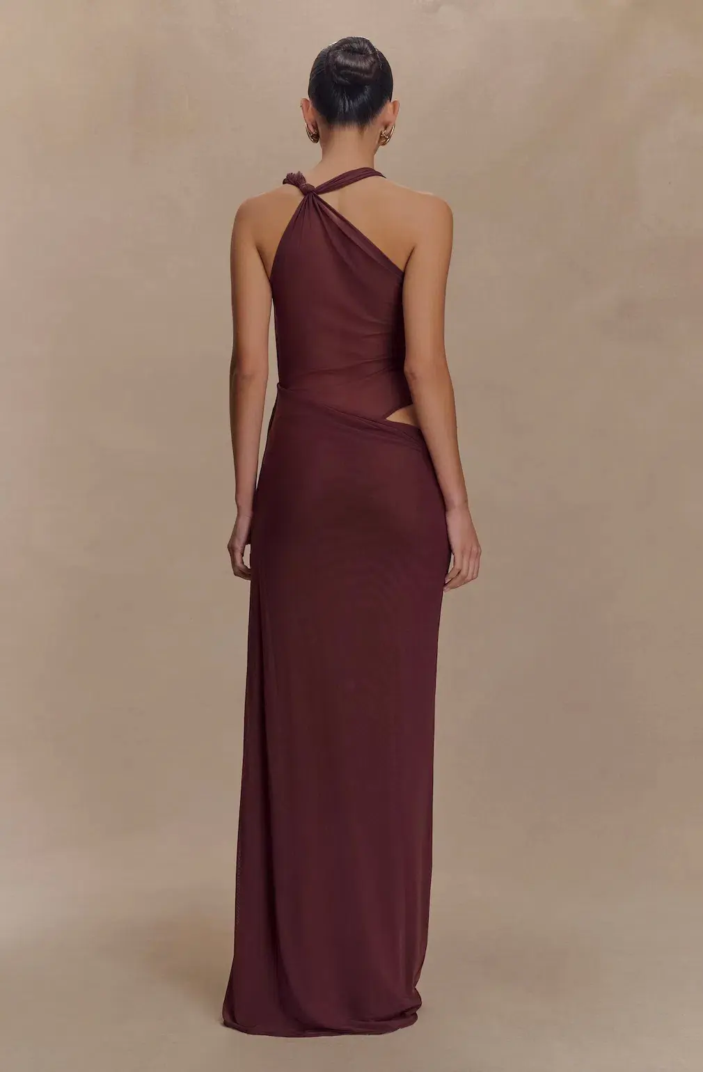 Meshki Edwina Knotted Mesh Maxi in Brown Size 8/S for rent on The Volte - main image