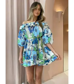 Alemais Farrah Ruffle Mini Dress Blue Floral Size AU 10 for rent on The Volte - image 2