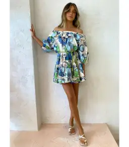 Alemais Farrah Ruffle Mini Dress Blue Floral Size AU 10 for rent on The Volte - image 1