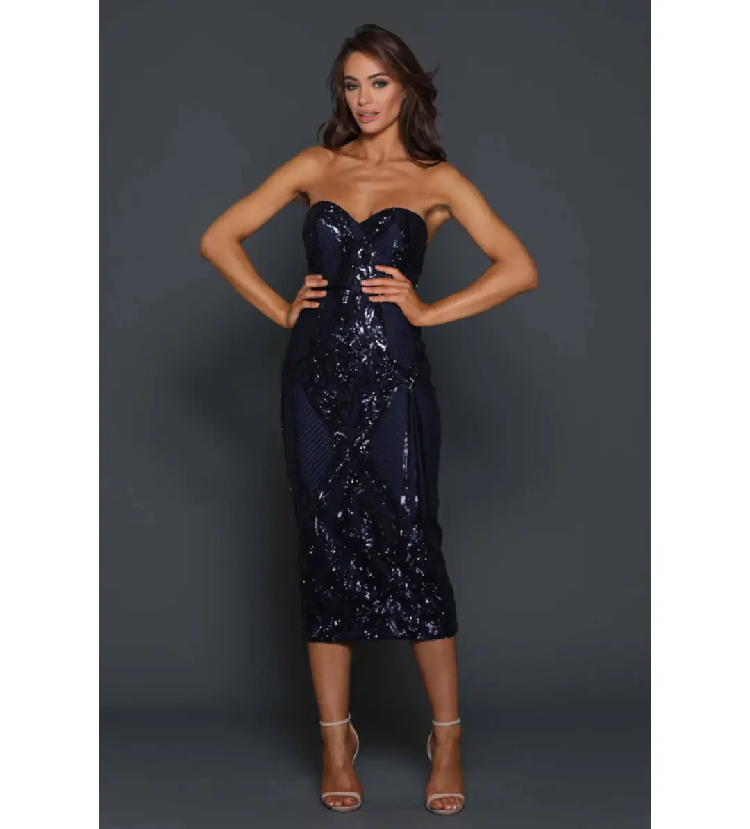 Elle Zeitoune Jones Midi Dress Midnight Size AU 12 for rent on The Volte - main image
