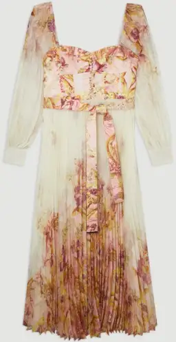 Karen Millen Border Print Floral And Satin Bodice Pleat Woven Maxi Dress Size AU 22 for rent on The Volte - image 4