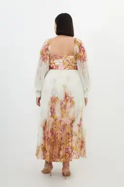 Karen Millen Border Print Floral And Satin Bodice Pleat Woven Maxi Dress Size AU 22 for rent on The Volte - image 2