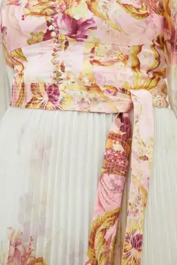 Karen Millen Border Print Floral And Satin Bodice Pleat Woven Maxi Dress Size AU 22 for rent on The Volte - image 3