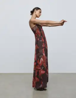 Lover Cleo Bustier Mesh Maxi Dress Chocolate Watercolour Hibiscus Size AU 6 for rent on The Volte - image 3