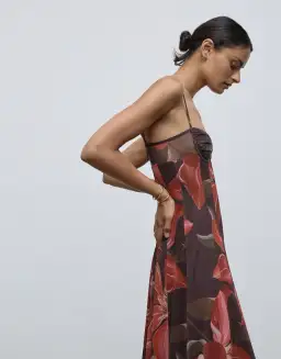 Lover Cleo Bustier Mesh Maxi Dress Chocolate Watercolour Hibiscus Size AU 6 for rent on The Volte - image 2