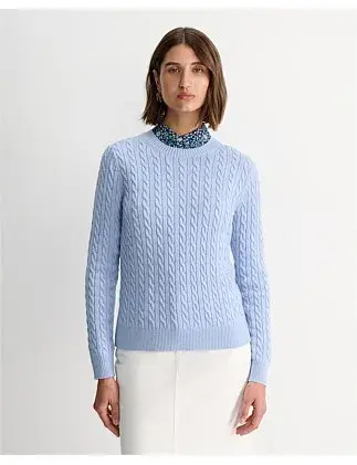 Sportscraft Merino Wool Baby Cable Sweater Pale Blue Size AU 8 for rent on The Volte - main image