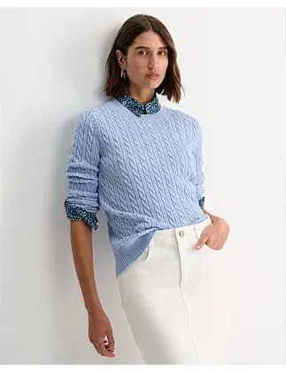 Sportscraft Merino Wool Baby Cable Sweater Pale Blue Size AU 8 for rent on The Volte - main image