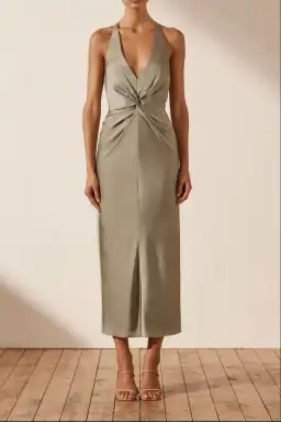 Shona Joy Luxe Twist Front Halter Midi Dress Eucalyptus Size 8 for rent on The Volte - image 1