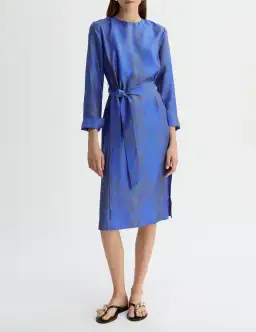 Willow Martina Silk Midi Dress in Blue Print Size AU 12