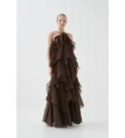 Aje Pandorea Layered Maxi Dress Carob Size 10 for rent on The Volte - image 1
