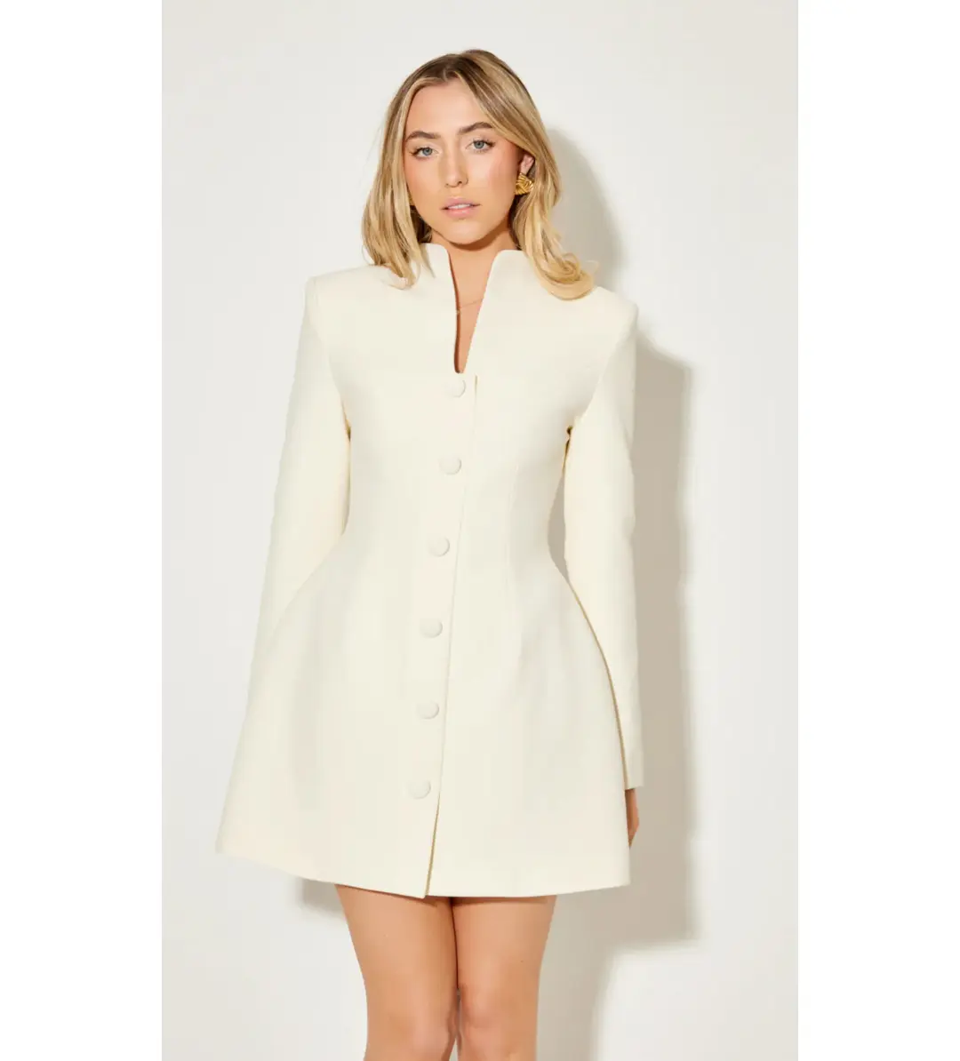 Odd Muse The Ultimate Muse Long Sleeve Button Down Mini Dress in Ecru Size AU 6 for rent on The Volte - main image