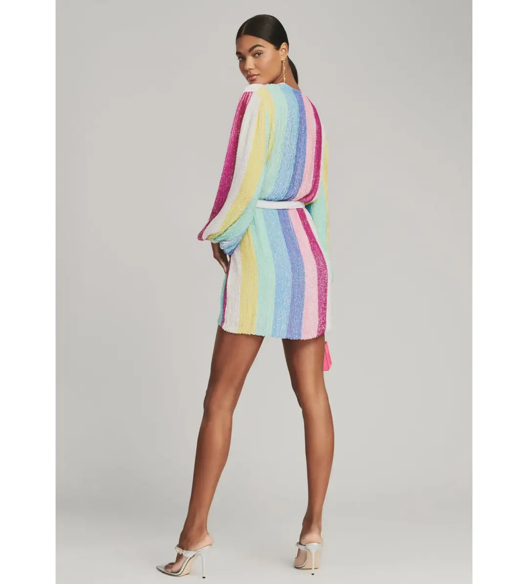Retrofete Gabrielle Robe Sequin Dress Unicorn Stripe Rainbow Size 8/S for rent on The Volte - main image