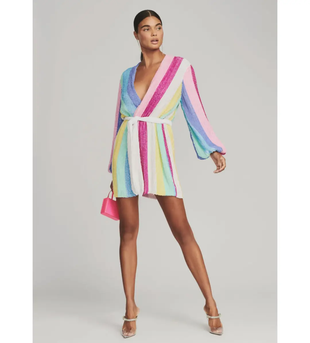 Retrofete Gabrielle Robe Sequin Dress Unicorn Stripe Rainbow Size 8/S for rent on The Volte - main image