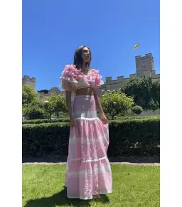 Mackenzie Mode Storybook Top and Maxi Skirt Pink White Set Size 6/XS for rent on The Volte - image 1