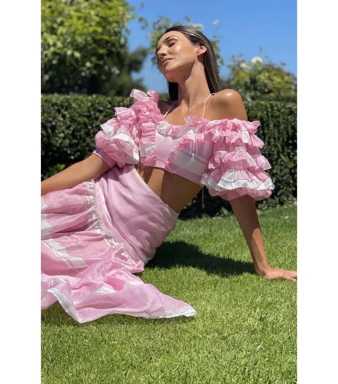 Mackenzie Mode Storybook Top and Maxi Skirt Pink White Set Size 6/XS for rent on The Volte - main image