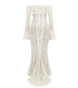 House of CB Belle Vintage Cream Floral Lace Off Shoulder Maxi Dress - Size L / AU 8-10 for rent on The Volte - image 5
