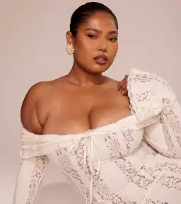 House of CB Belle Vintage Cream Floral Lace Off Shoulder Maxi Dress - Size L / AU 8-10 for rent on The Volte - image 2