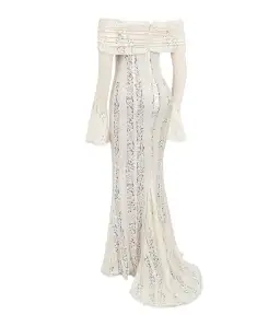 House of CB Belle Vintage Cream Floral Lace Off Shoulder Maxi Dress - Size L / AU 8-10 for rent on The Volte - image 4
