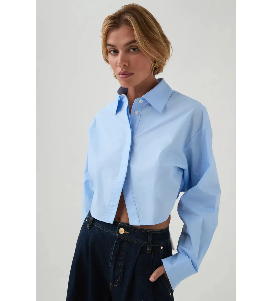 Aje Havana Cropped Shirt Cornflower Blue Size 12 for rent on The Volte - main image
