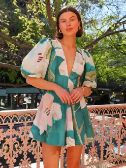 By Nicola Wavy Mini Dress Pine Green Floral Size AU 8 for rent on The Volte - image 1