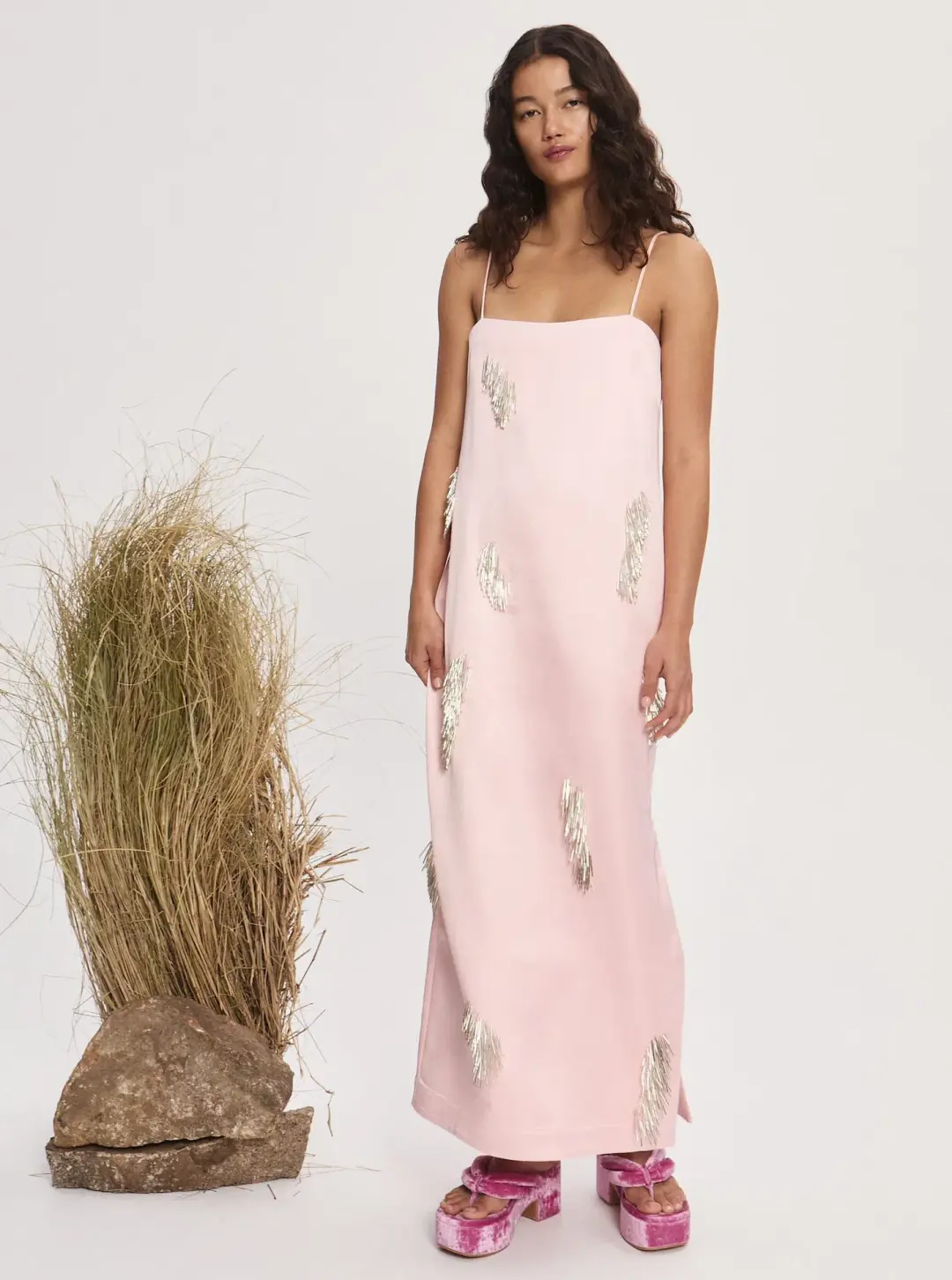 Alemais Cindy Embellished Slip Midi Dress Pink Size 6 for rent on The Volte - main image