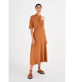 Oroton Asymptomatic Knit One Shoulder Midi Dress Toffee Size XS/AU 6 for rent on The Volte - image 1