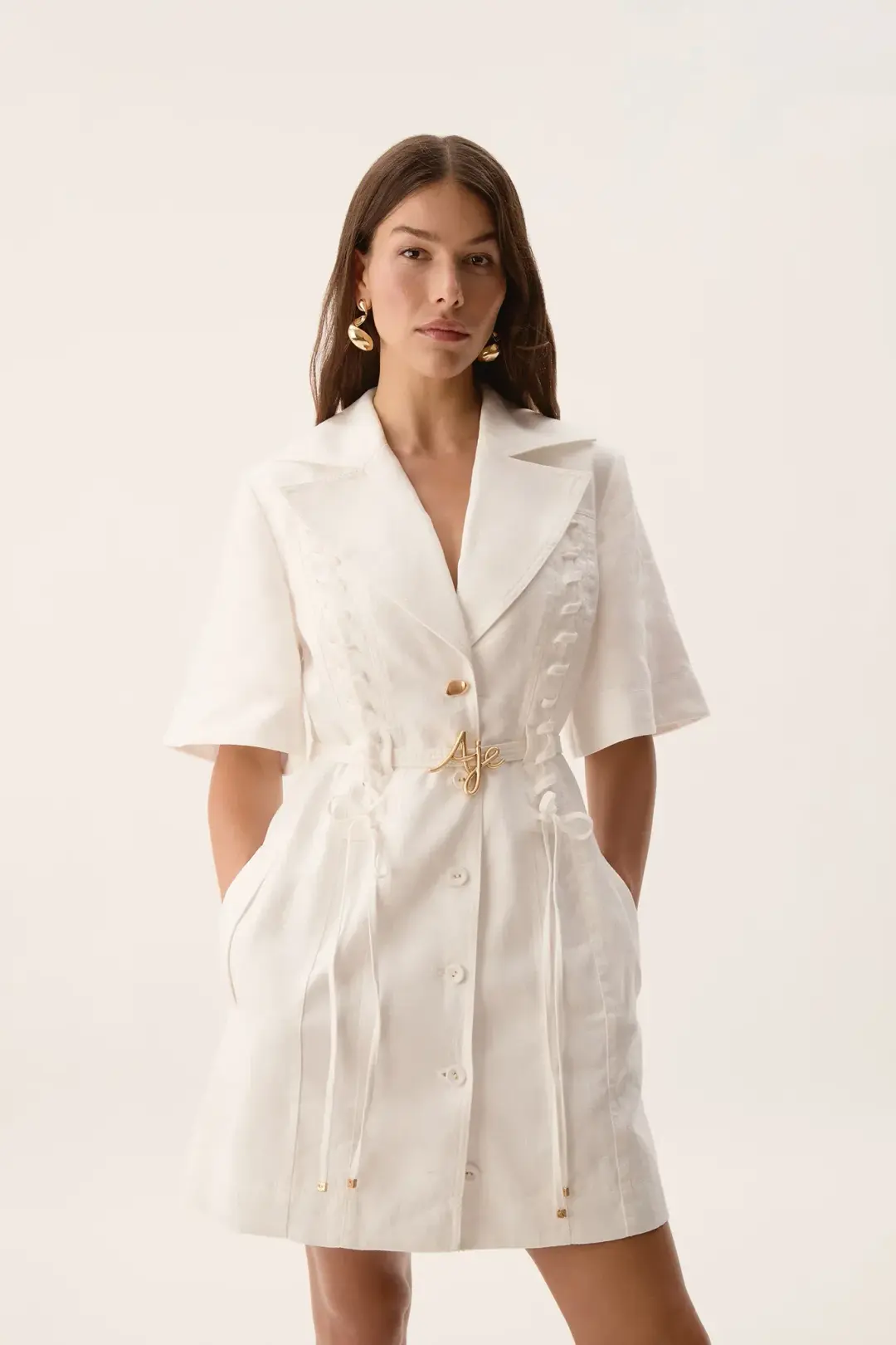 Aje Ana Mini Dress Ivory Size 12 for rent on The Volte - main image