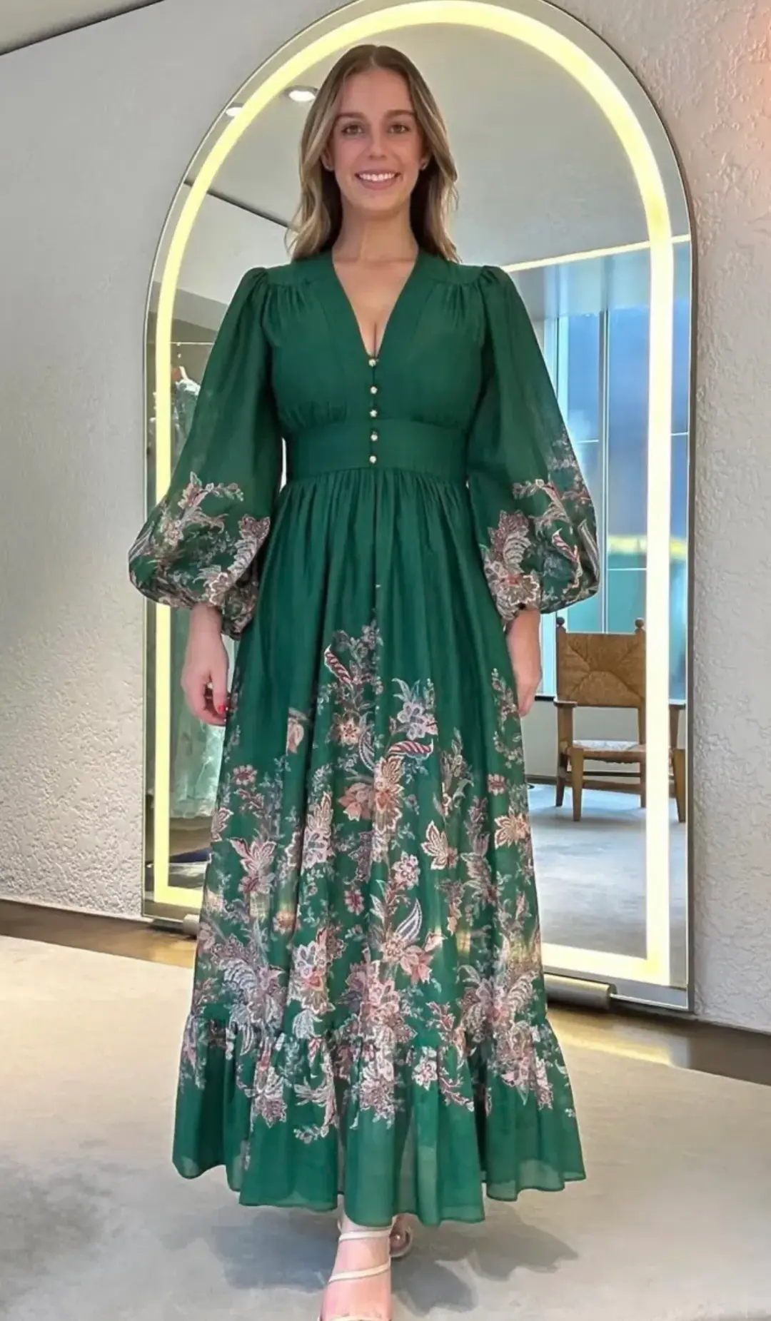 Zimmermann Rhiannon Plunge Maxi Dress Green Multi Paisley Size 3 / AU 14 for rent on The Volte - main image