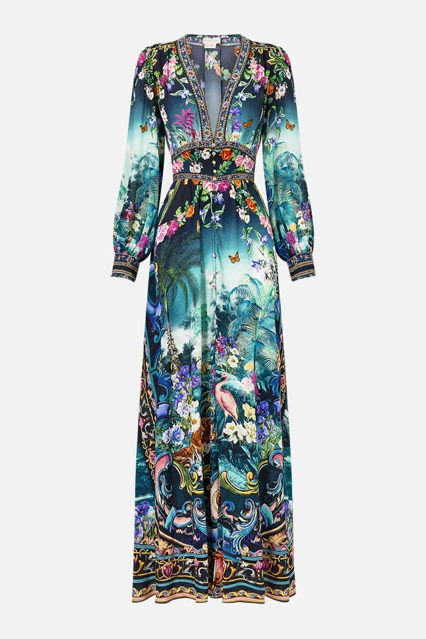 Camilla Basked In Baroque Button Maxi Dress With Shaped Waistband Multi Size 14/L for rent on The Volte - main image