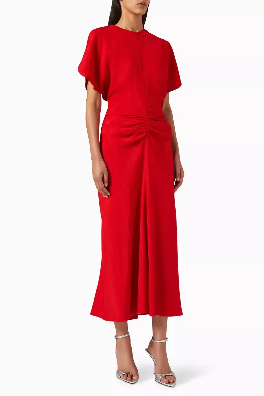 Victoria Beckham Gathered Waist Midi Dress Red Size 12 for rent on The Volte - main image