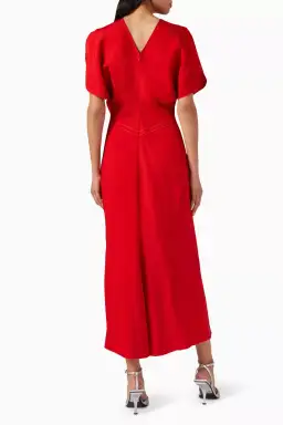 Victoria Beckham Gathered Waist Midi Dress Red Size 12 for rent on The Volte - image 3