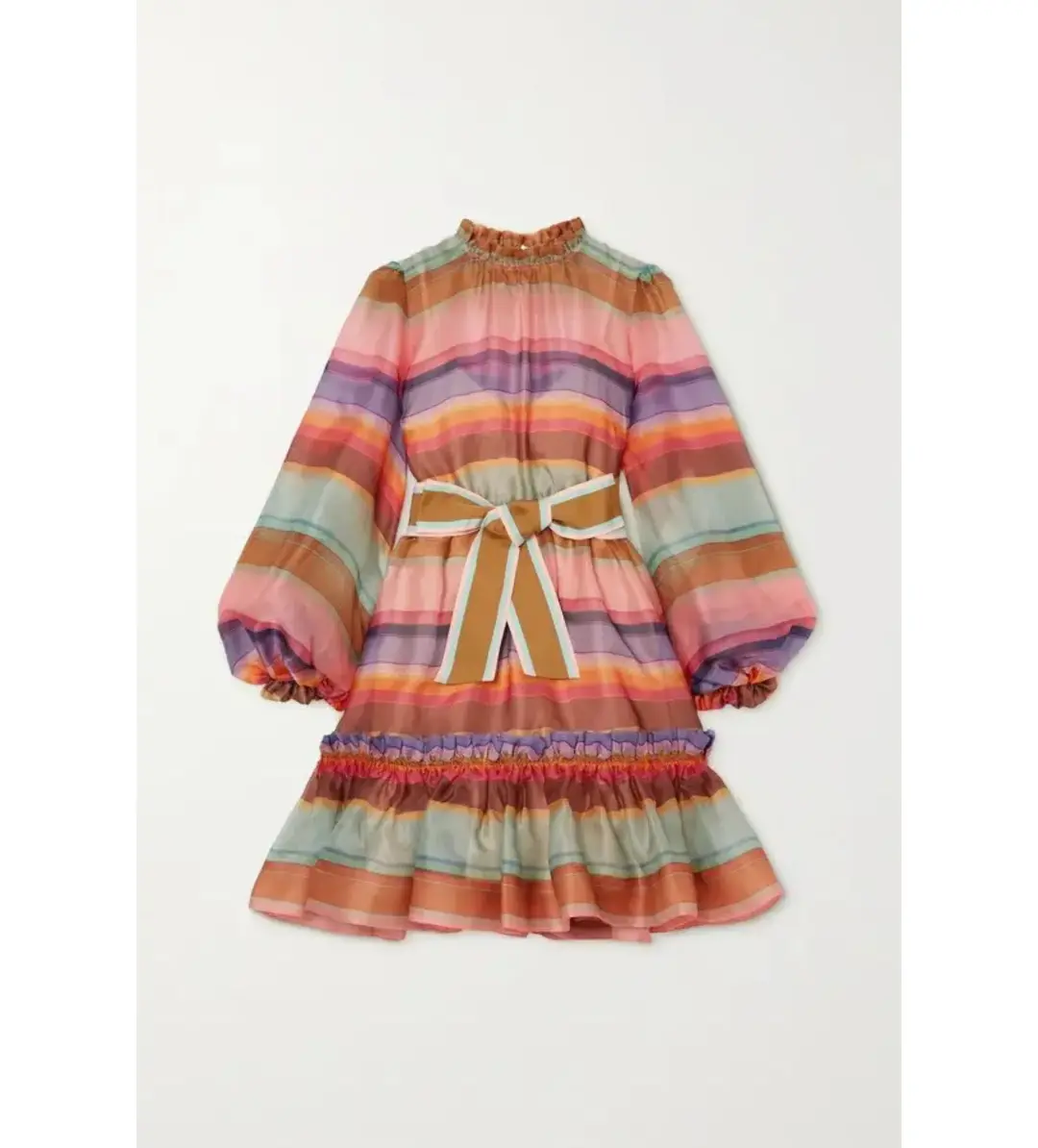 Zimmermann The Lovestruck Belted Striped Silk-Organza Mini Dress Multi Size 0/AU 8 for rent on The Volte - main image
