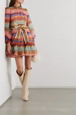 Zimmermann The Lovestruck Belted Striped Silk-Organza Mini Dress Multi Size 0/AU 8 for rent on The Volte - image 1