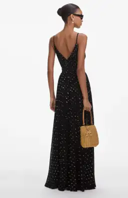 Self Portrait Chiffon Maxi Dress Black and Gold Size AU 6 for rent on The Volte - image 2