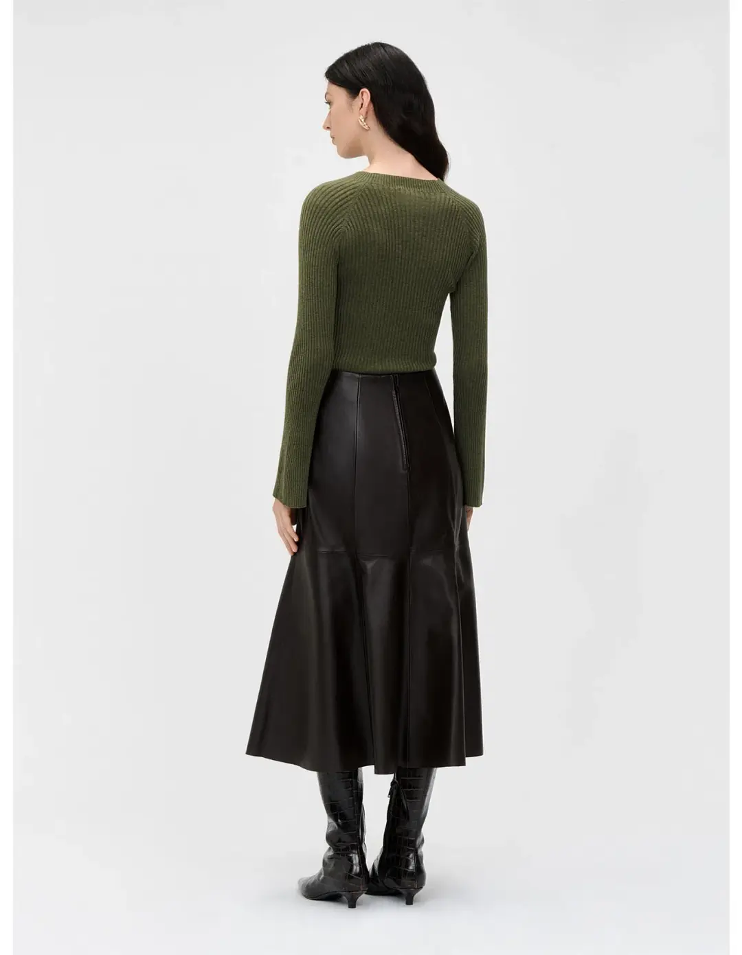 Veronika Maine Olive Merino Cotton Flared Sleeve Knit Size 8/S for rent on The Volte - main image