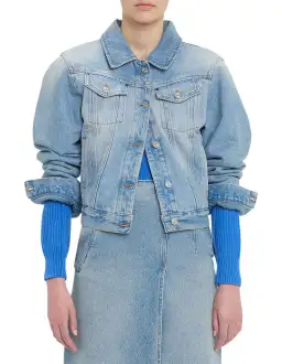 Victoria Beckham Padded Denim Jacket Pale Blue Wash Size for rent on The Volte - image 2