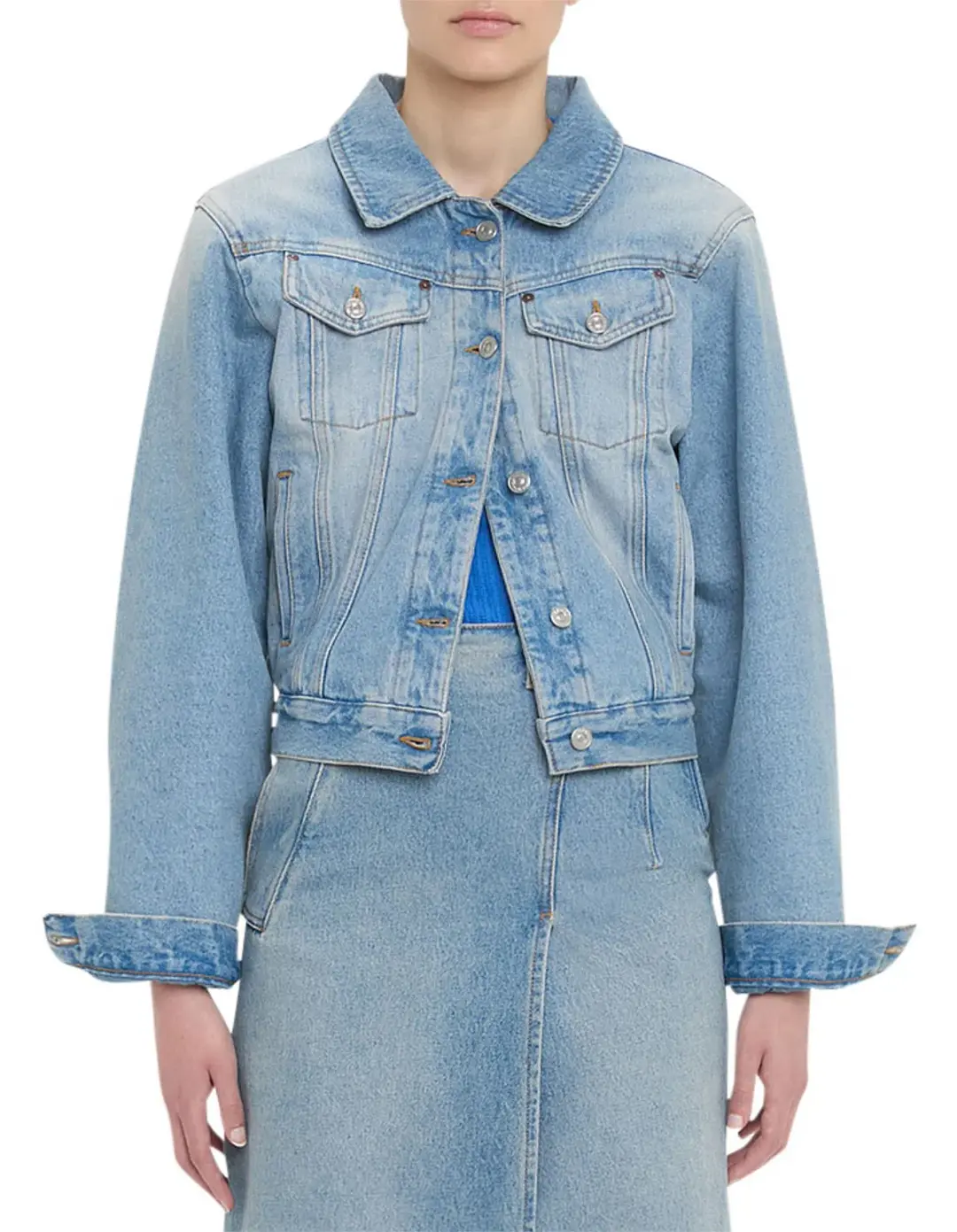 Victoria Beckham Padded Denim Jacket Pale Blue Wash Size for rent on The Volte - main image