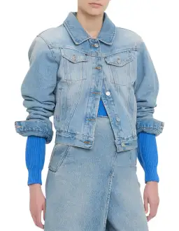 Victoria Beckham Padded Denim Jacket Pale Blue Wash Size for rent on The Volte - image 4