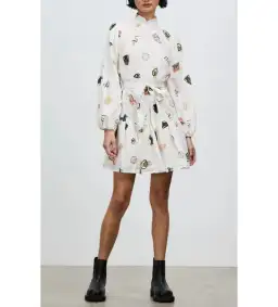 Alemais Hera Mini Dress White Print Size AU 6