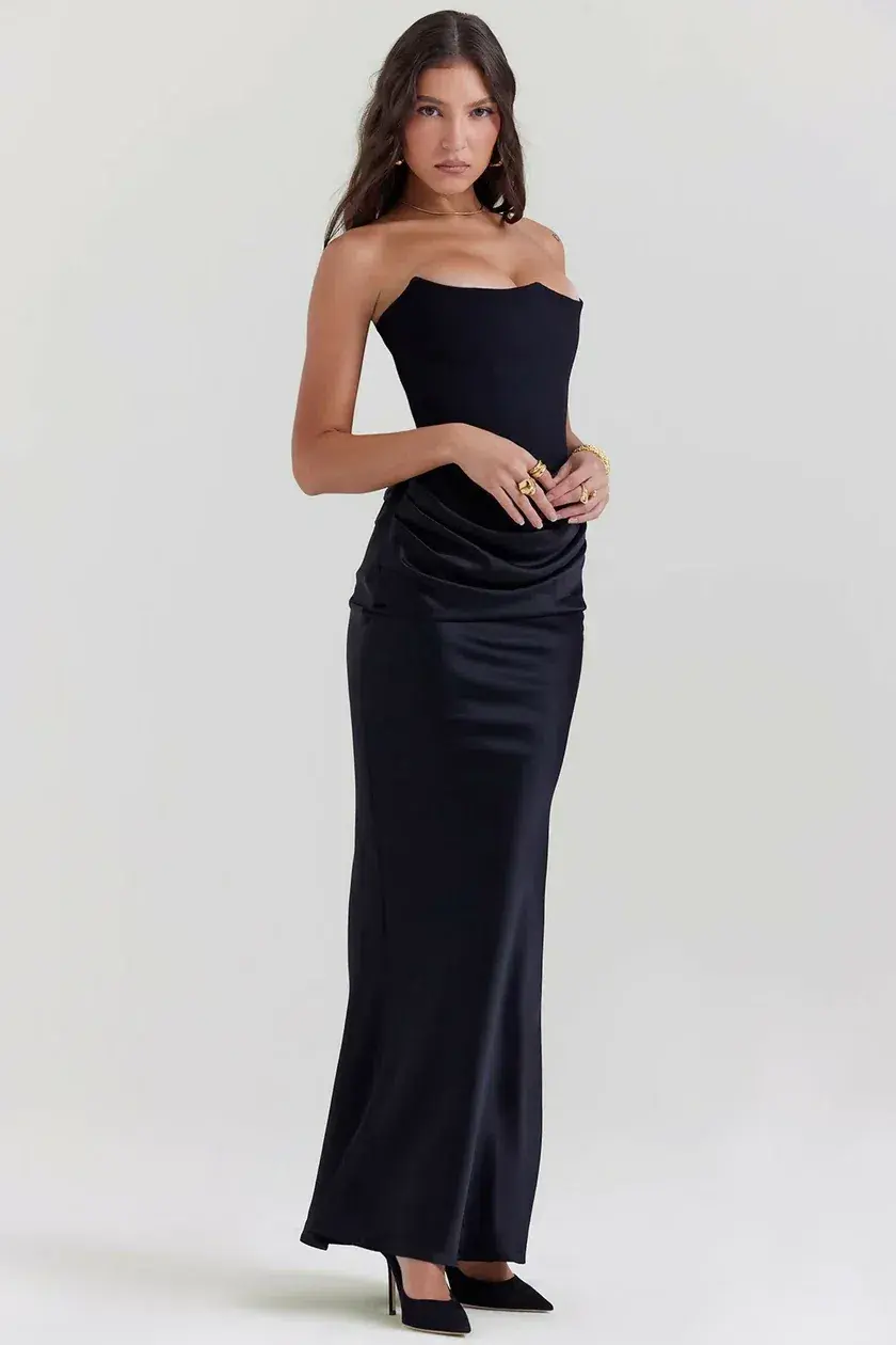 House of CB Persephone Corset Maxi Dress Black Size 10 for rent on The Volte - main image