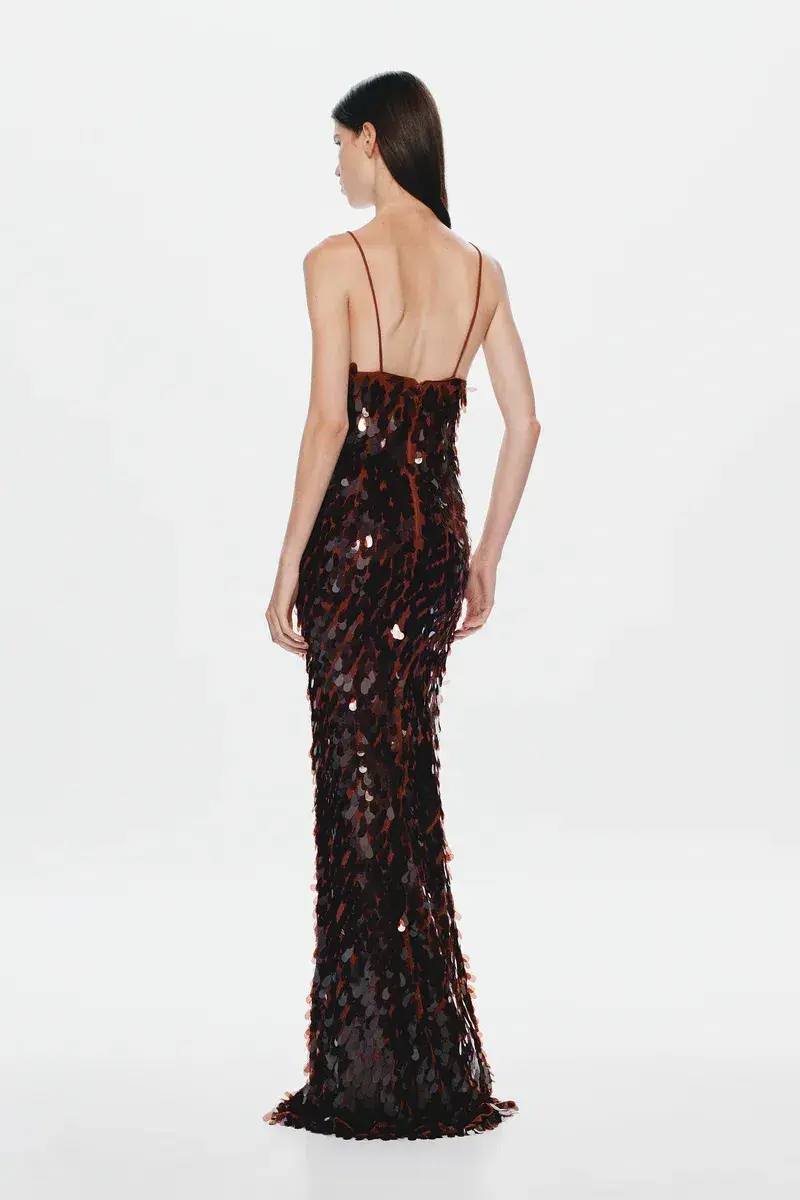 Misha Sapphire Sequin Maxi Dress in Fig Size 8/S for rent on The Volte - main image