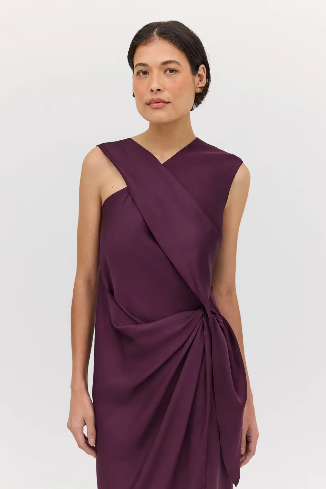 Bianca Spender Aubergine Satin Deviation Gown Size 10 for rent on The Volte - main image